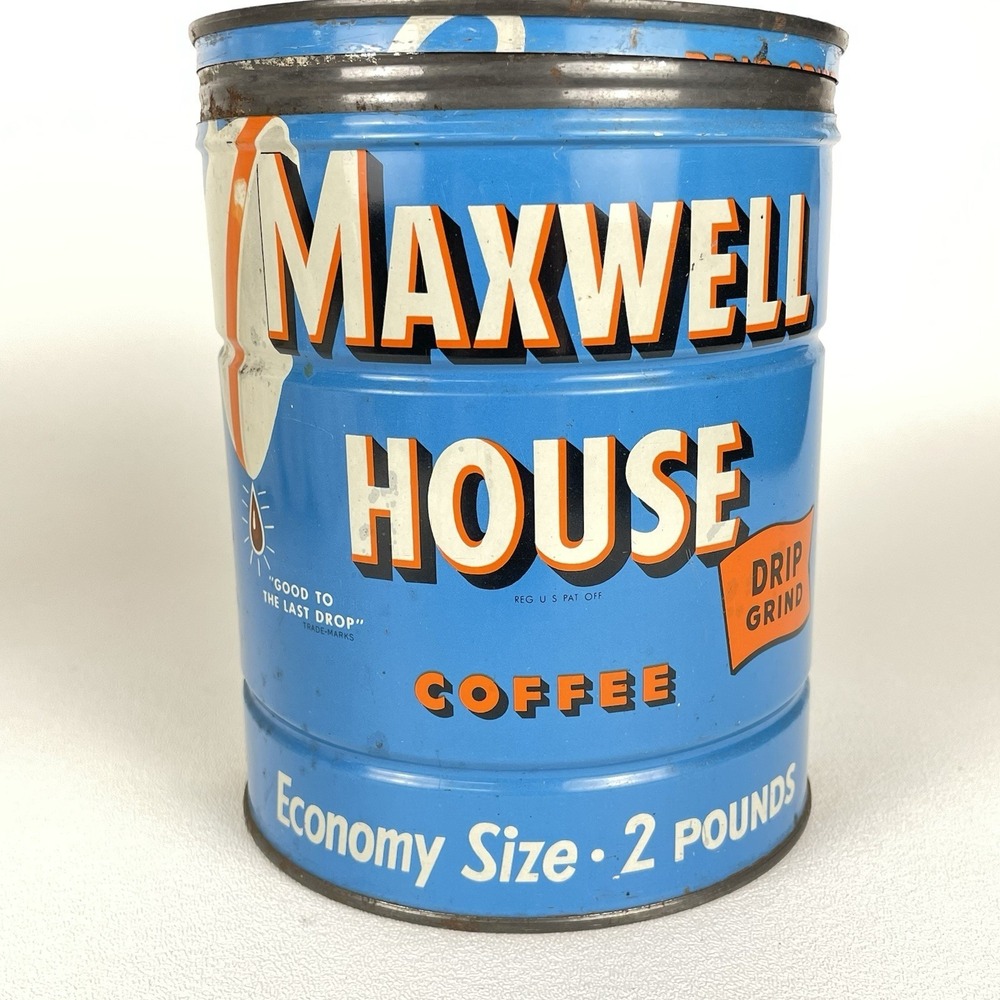 Vintage MAXWELL HOUSE COFFEE 2 lb Can Tin, Key Wind, Economy Size Drip Canister